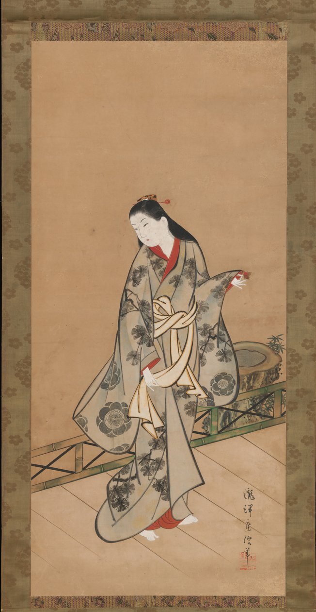 Kvinde på veranda, ca. 1730. af Takizawa Shigenobu