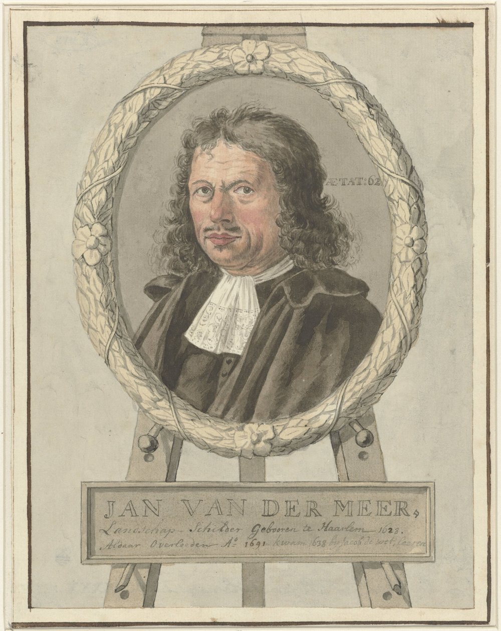 Portræt af Johannes van der Meer den Ældre, i laurbærkrans på staffeli af Tako Hajo Jelgersma (possibly)