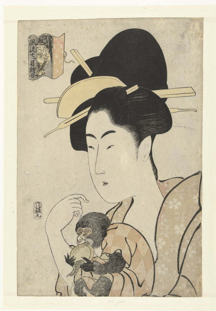 Kvinde med abe: Abe og tiger Elegant Print Equations of Seven Eyes (serietitel) Furyu nanatsume e-awase (serietitel på objekt) af Tamagawa Shucho