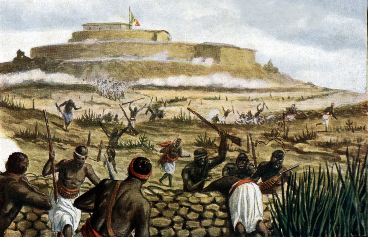 Mount Abba Gerima (Abba Garima) ved slaget ved Adwa, 1. marts 1896, illustration fra Storia dItalia af Paolo Giudici, 1930 af Tancredi Scarpelli