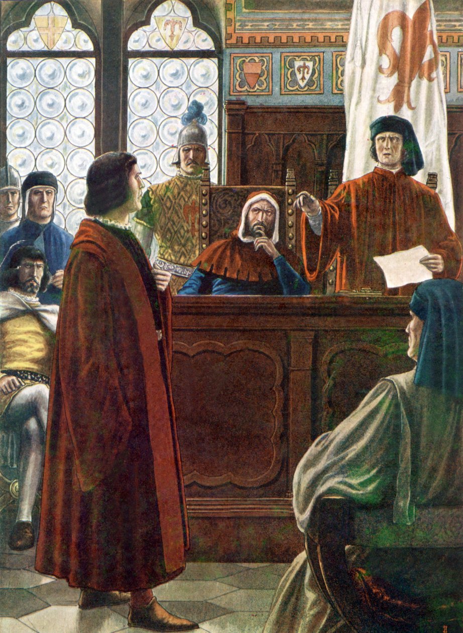 COSIMO DE MEDICI, storhertug af Toscana, forsvarer sig her mod beskyldninger fra sine fjender af Tancredi Scarpelli