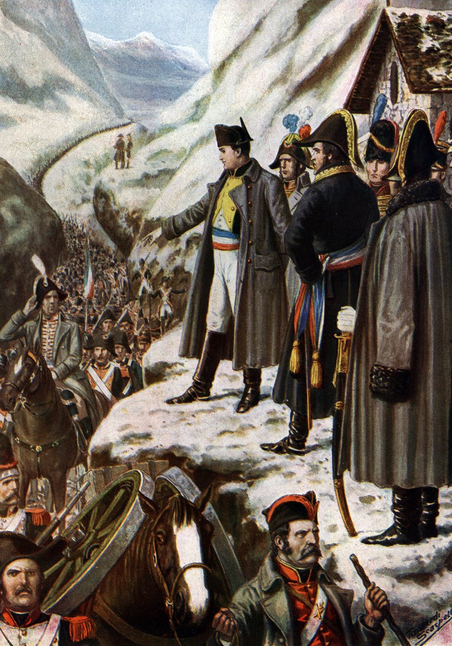 Italiens kampagne: "Den franske hær af Napoleon Bonaparte (1769-1821) under passagen af Grand Saint Bernard (Grand Saint Bernard), 20. maj af Tancredi Scarpelli