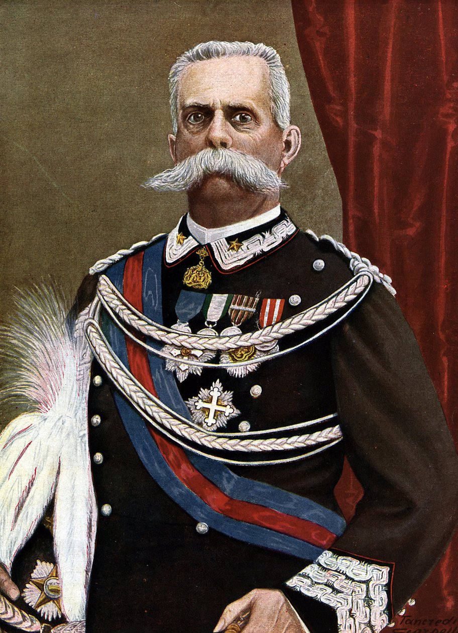 Portræt af Humbert I, konge af Italien (Umberto I) (1844-1900) Illustration af Tancredi Scarpelli (1866-1937) fra "Storia d