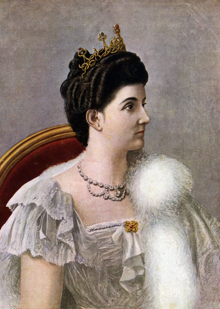 Portræt af dronningen af Italien Helene (Elena) af Montenegro (1873-1952) Illustration af Tancredi Scarpelli (1866-1937) fra "Storia d