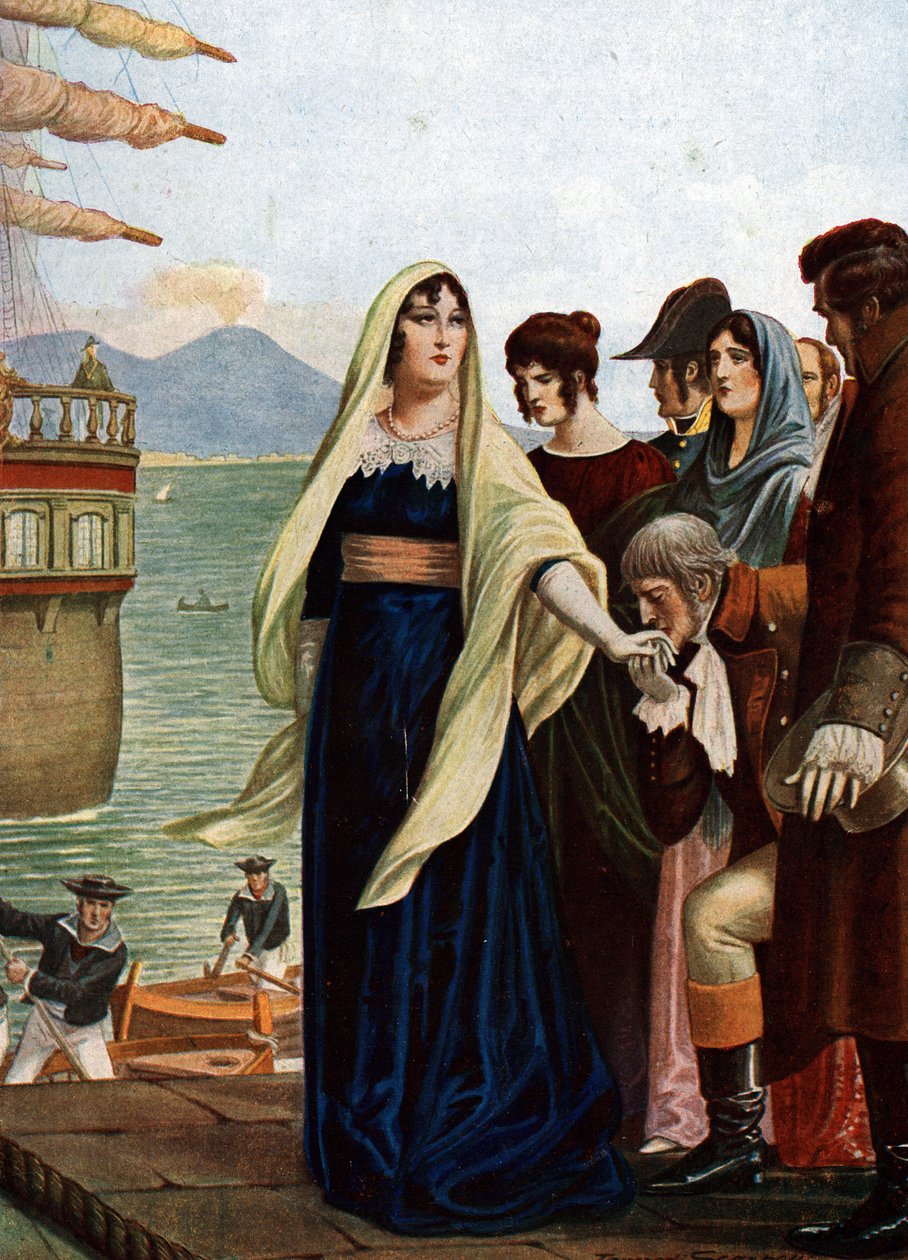 Dronning af Napoli Marie Caroline (Maria Carolina) af Østrig (1752-1814 flygter fra Napoli for at søge tilflugt på Sicilien på tidspunktet for den franske besættelse af Tancredi Scarpelli