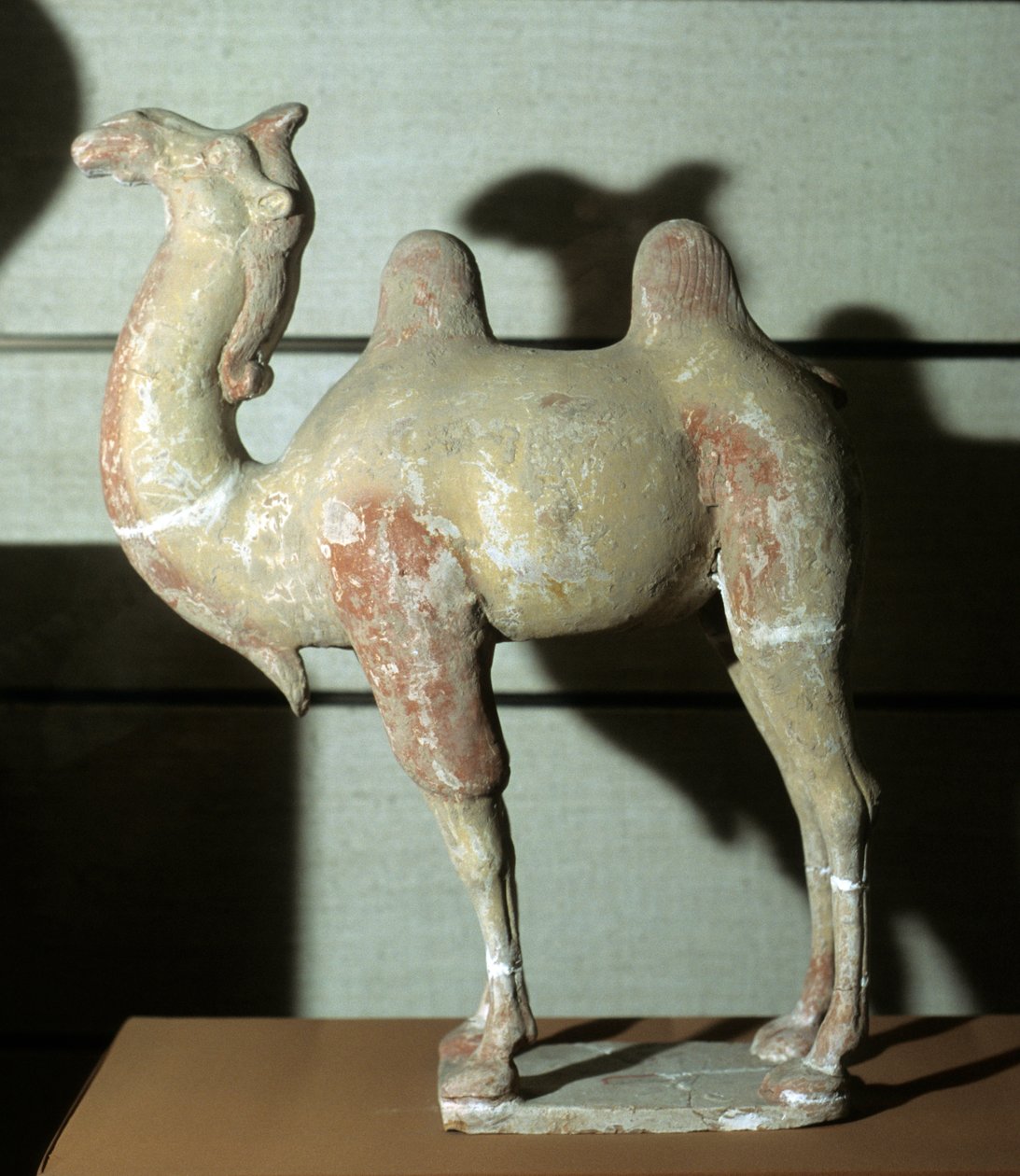 Farverig kamel, begravelsesobjekt, 618-907 (terracotta) af Tang Dynasty Chinese School