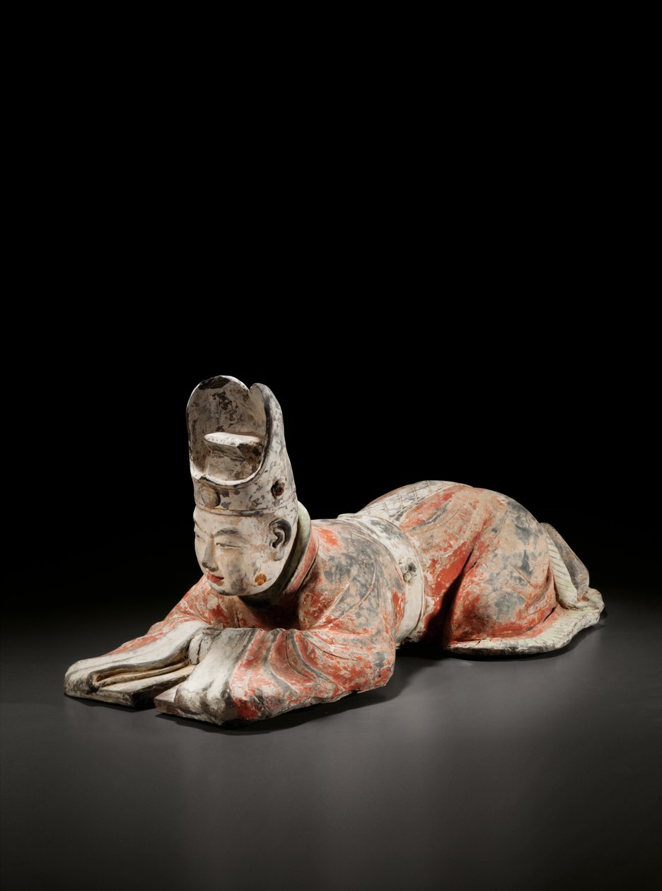 Kowtowing domstol embedsmand, Tidlig Tang-dynasti, 7.-8. århundrede (malet keramik) af Tang Dynasty Chinese School