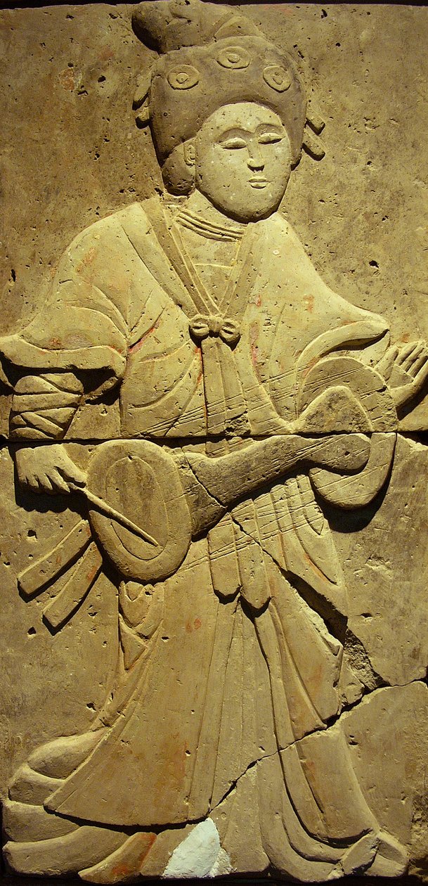 Stele med en musiker (terracotta) af Tang Dynasty Chinese School