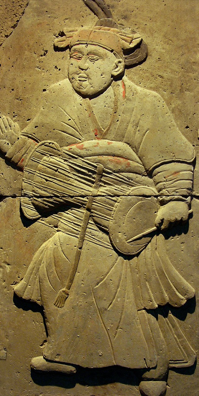 Stel, der forestiller en musiker (terracotta) af Tang Dynasty Chinese School