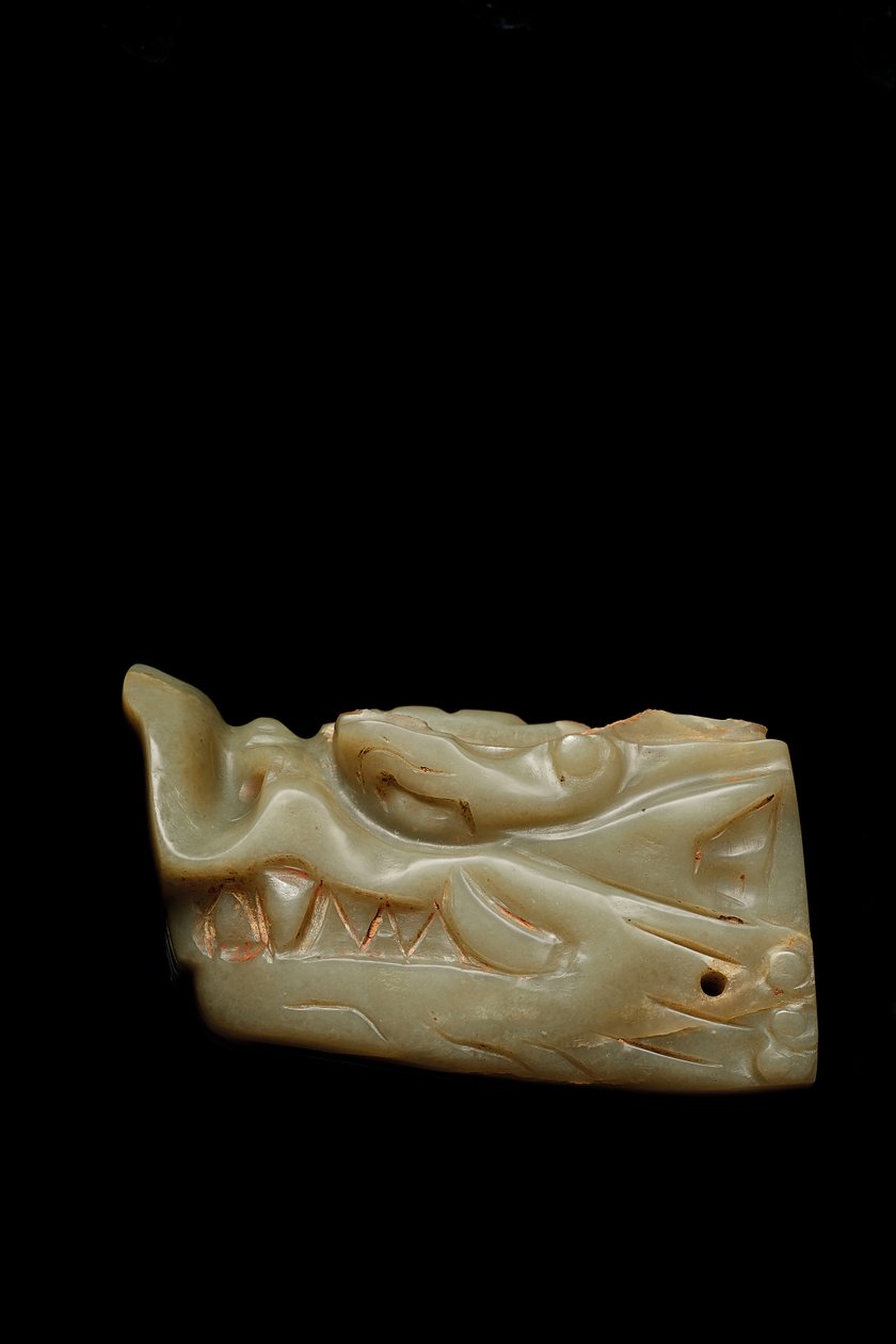 Junkunc Jade Dragehoved af Tang Dynasty Chinese School