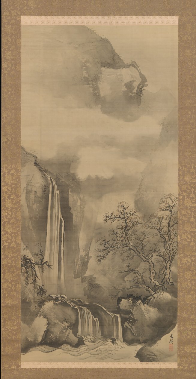 Landskab med vandfald, 1828. af Tani Buncho