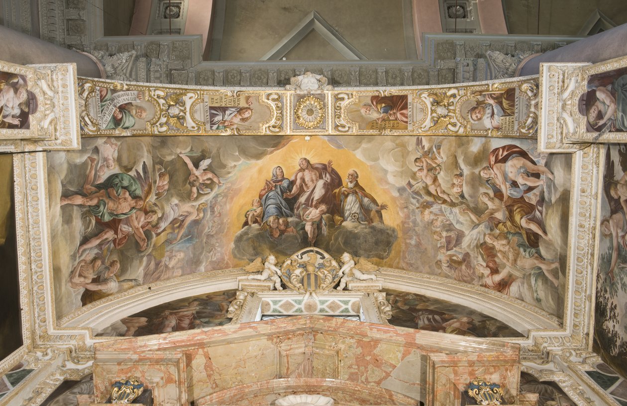 Kristus i herlighed med den hellige Gaudentius og i ærken Zakarias, Moses og kong David af Tanzio da Varallo