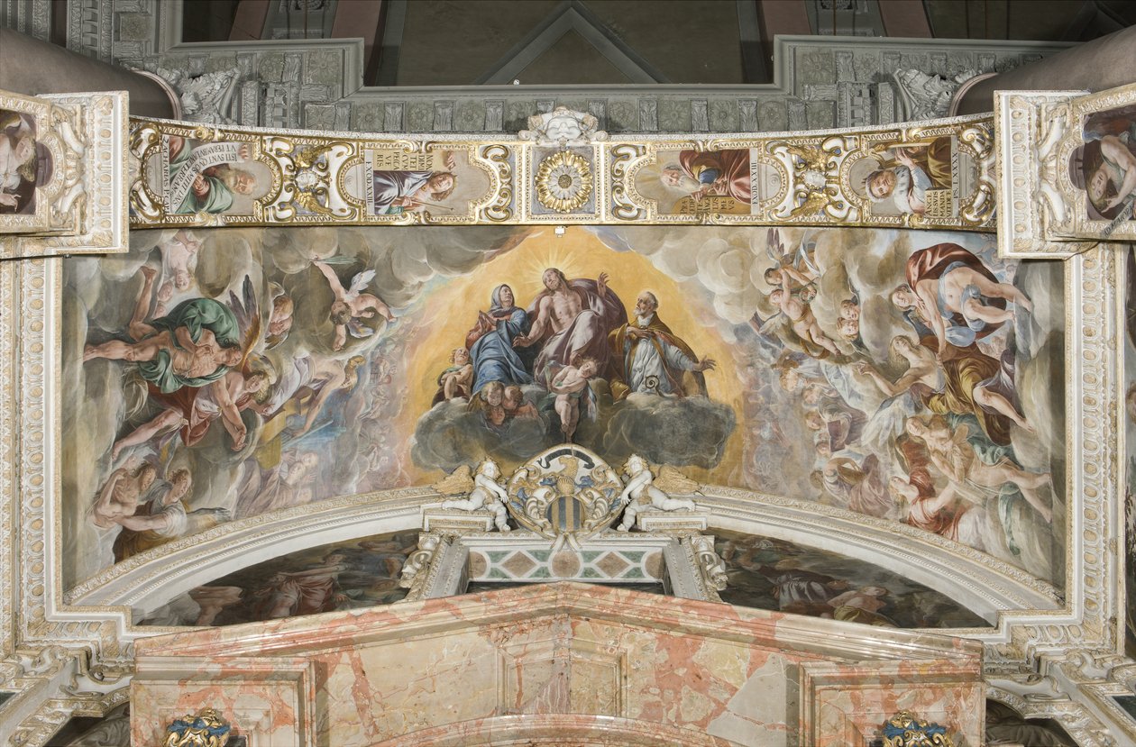 Kristus i herlighed med den hellige Gaudentius og i ærken Zakarias, Moses og kong David af Tanzio da Varallo