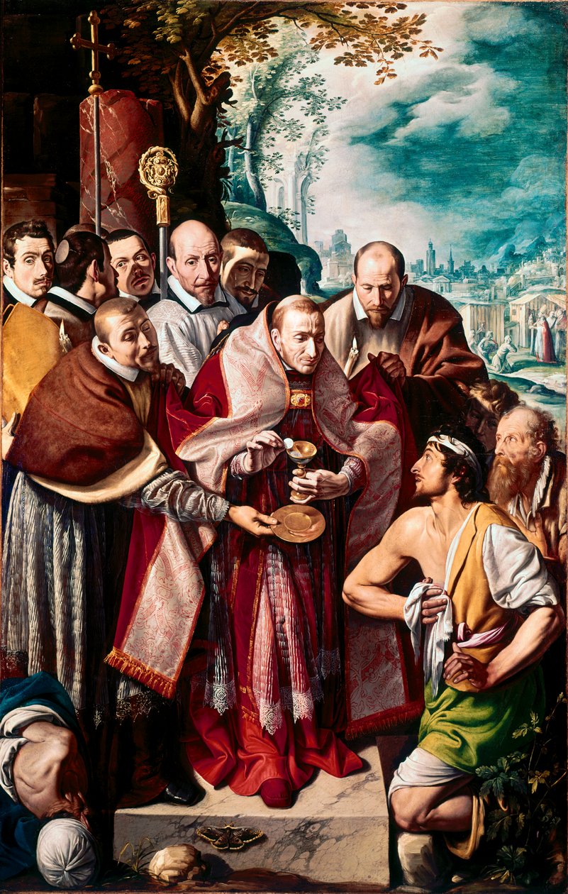 Saint Charles Borromee kommunikerer pestiferes Den italienske prælat Charles Borromee (1538-1584) giver nadver til de syge under udbruddet af pesten i Milano i 1576. Maleri af Tanzio da Varallo (Antonio d