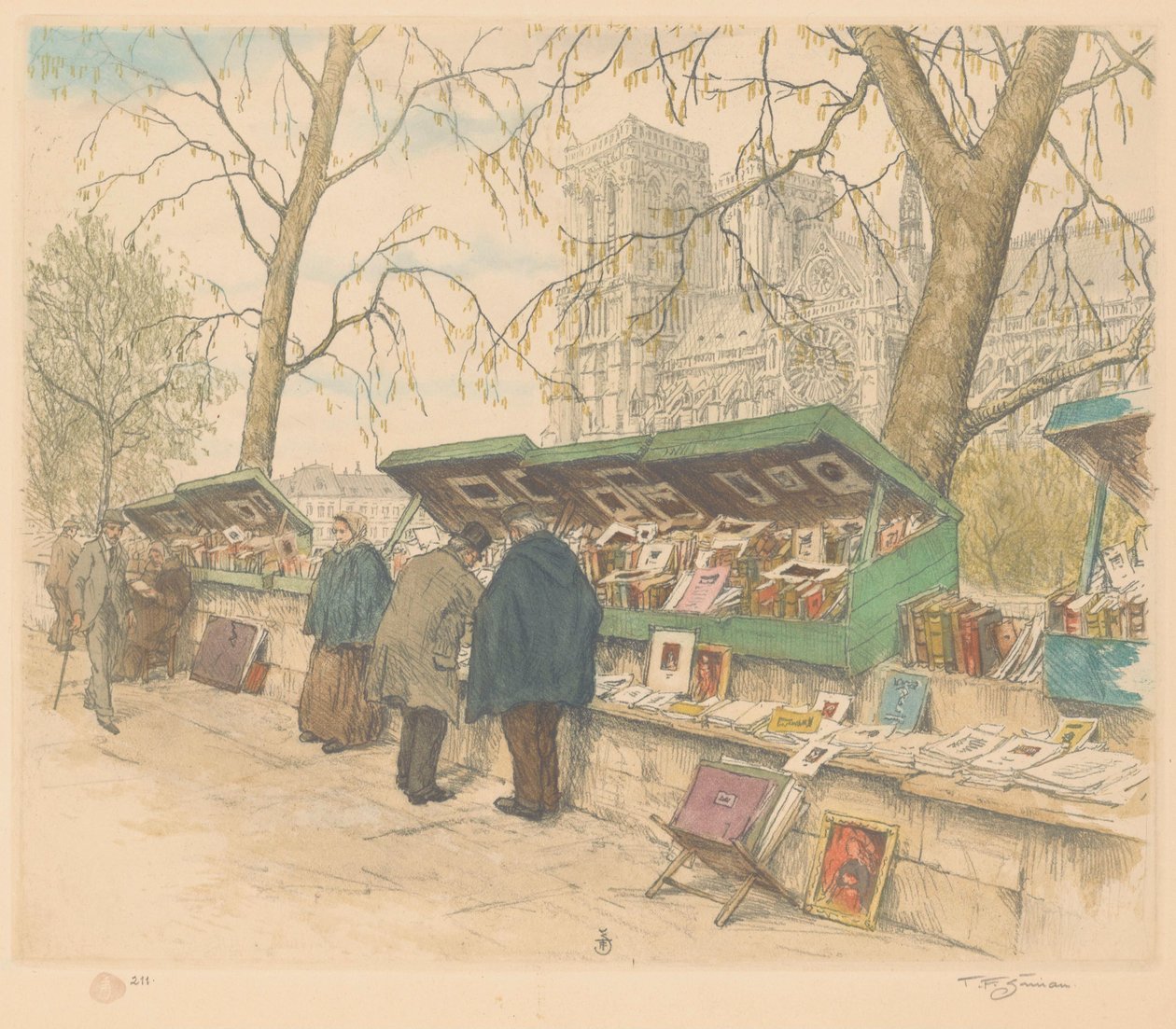 Bogboder på Quai de Montebello, Notre-Dame i baggrunden af Tavík František Šimon (signed by artist)