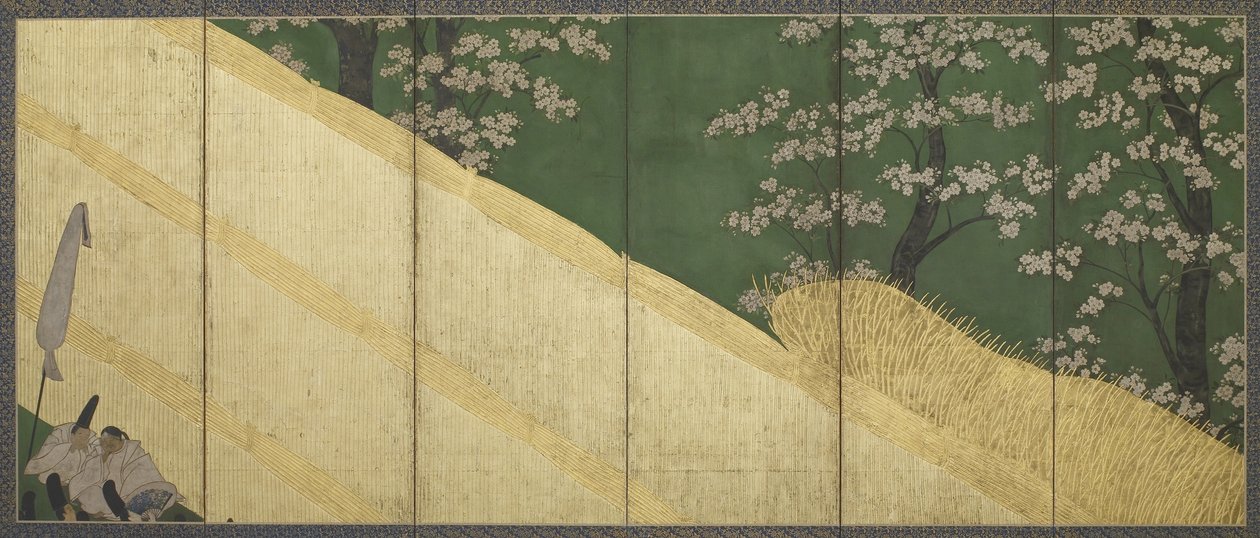 Kirsebærblomster, et højt hegn og holdere, Edo-perioden, 1590-1640 (farve og guld på papir) af Tawaraya Sotatsu