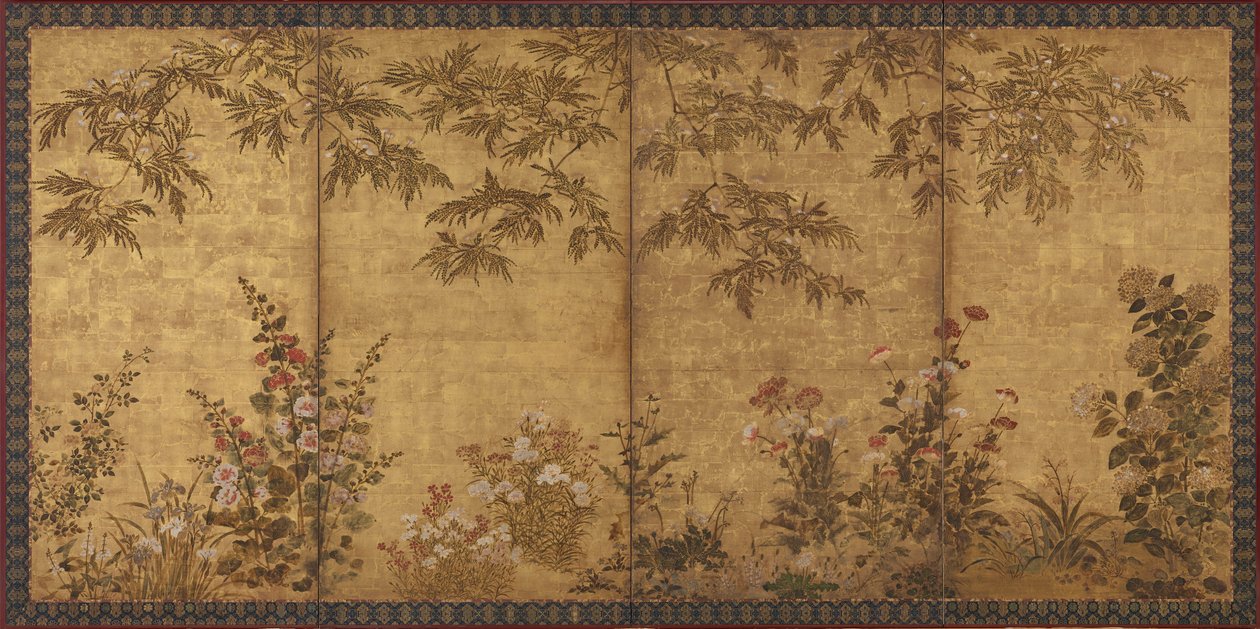 Mimosatræ, valmuer og andre sommerblomster, Edo-perioden, 1630-1670. af Tawaraya Sosetsu