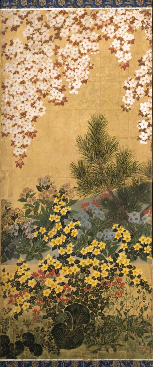 Blomster og sommerfugle (blæk, farve og bladguld på papir) af Tawaraya Sotatsu