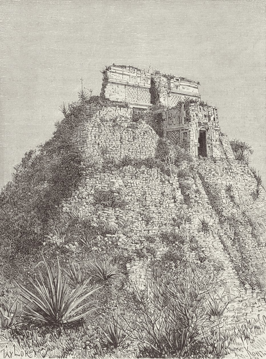Dværgehuset i Uxmal, fra The Ancient Cities of the New World, af Claude-Joseph-Desire Charnay, indgraveret af A. Kohl, pub. 1887 af Taylor after Taylor after