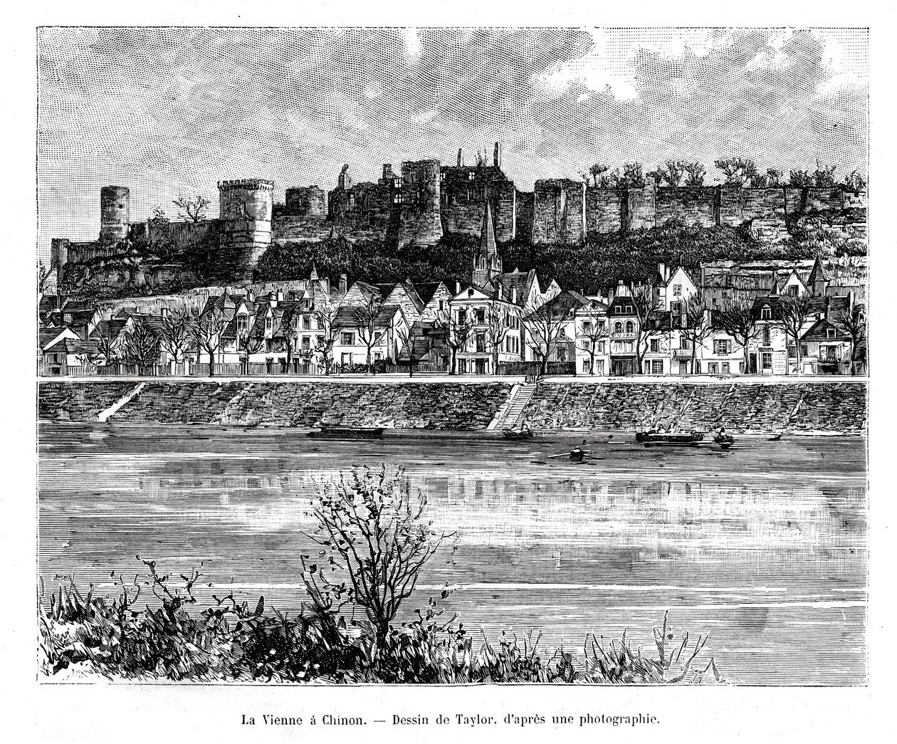 Chinon og Vienne-floden, Frankrig, 1800-tallet af Taylor