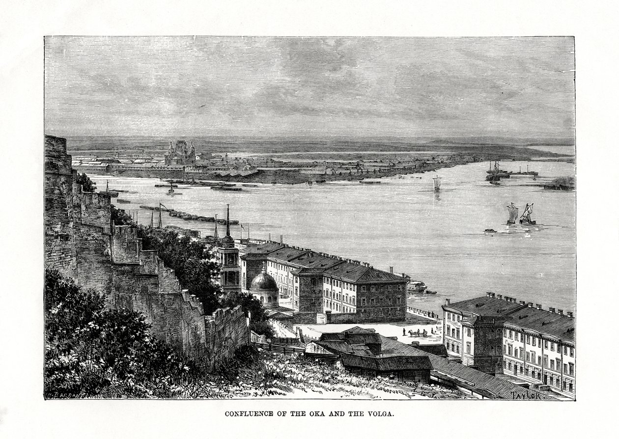 Sammenløbet af Oka og Volga, Rusland, 1879 af Taylor