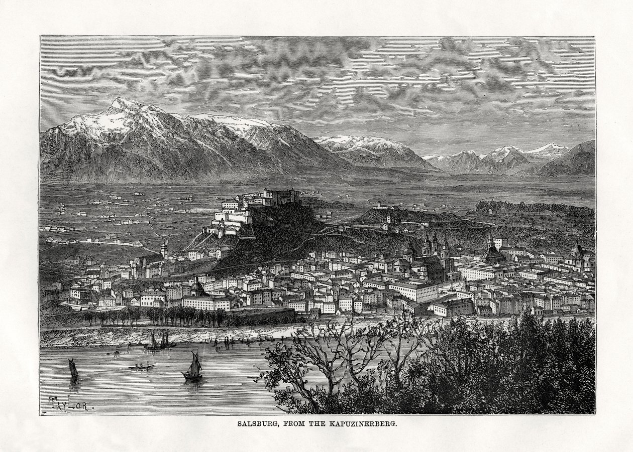 Salsburg, fra Kapuzinerberg, Østrig, 1800-tallet af Taylor