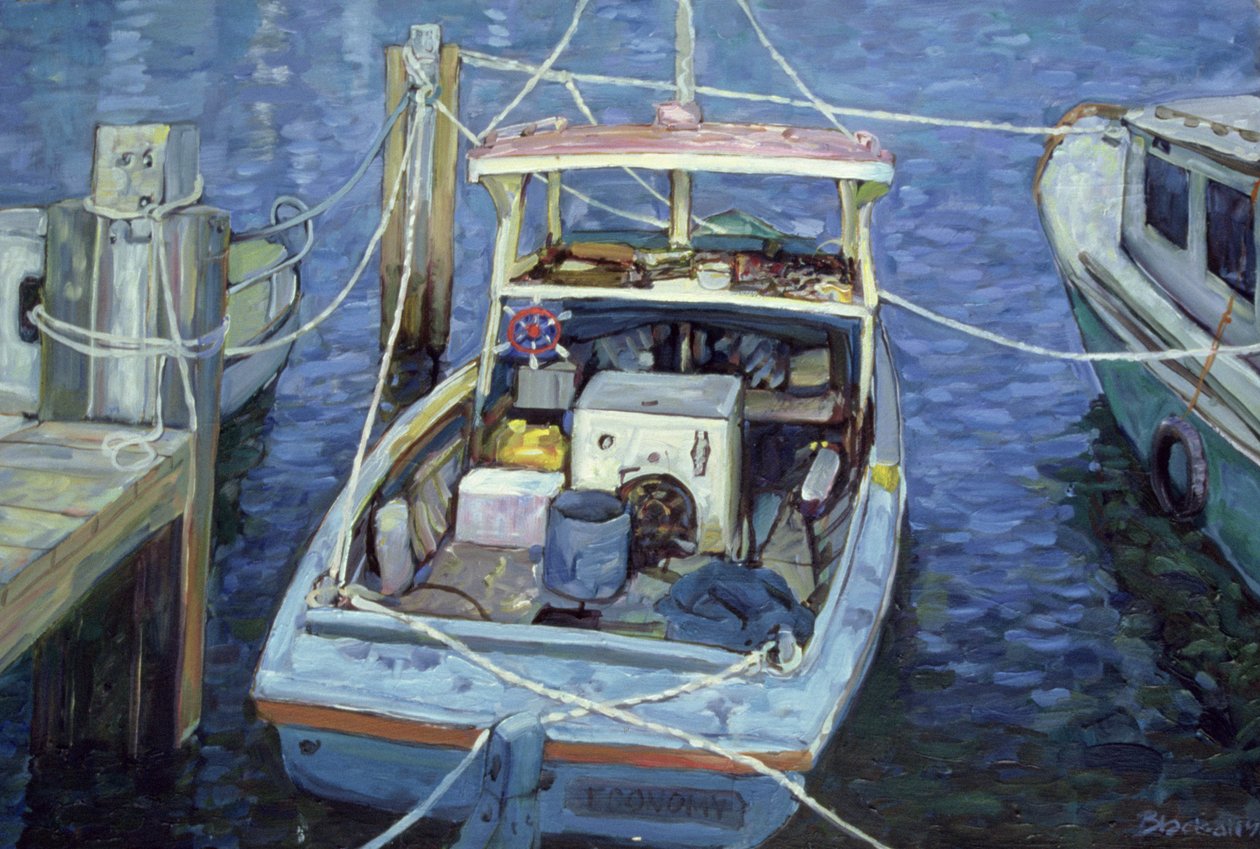 Old Fishing Launch at the Wharf, 1988 af Ted Blackall