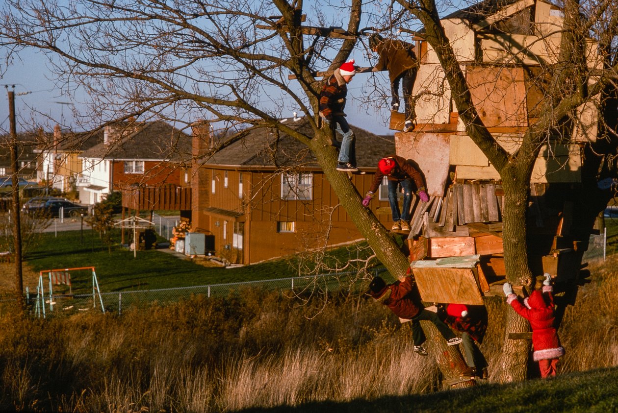 Børn i et kunstfærdigt træhus, Kansas City af Ted Spiegel