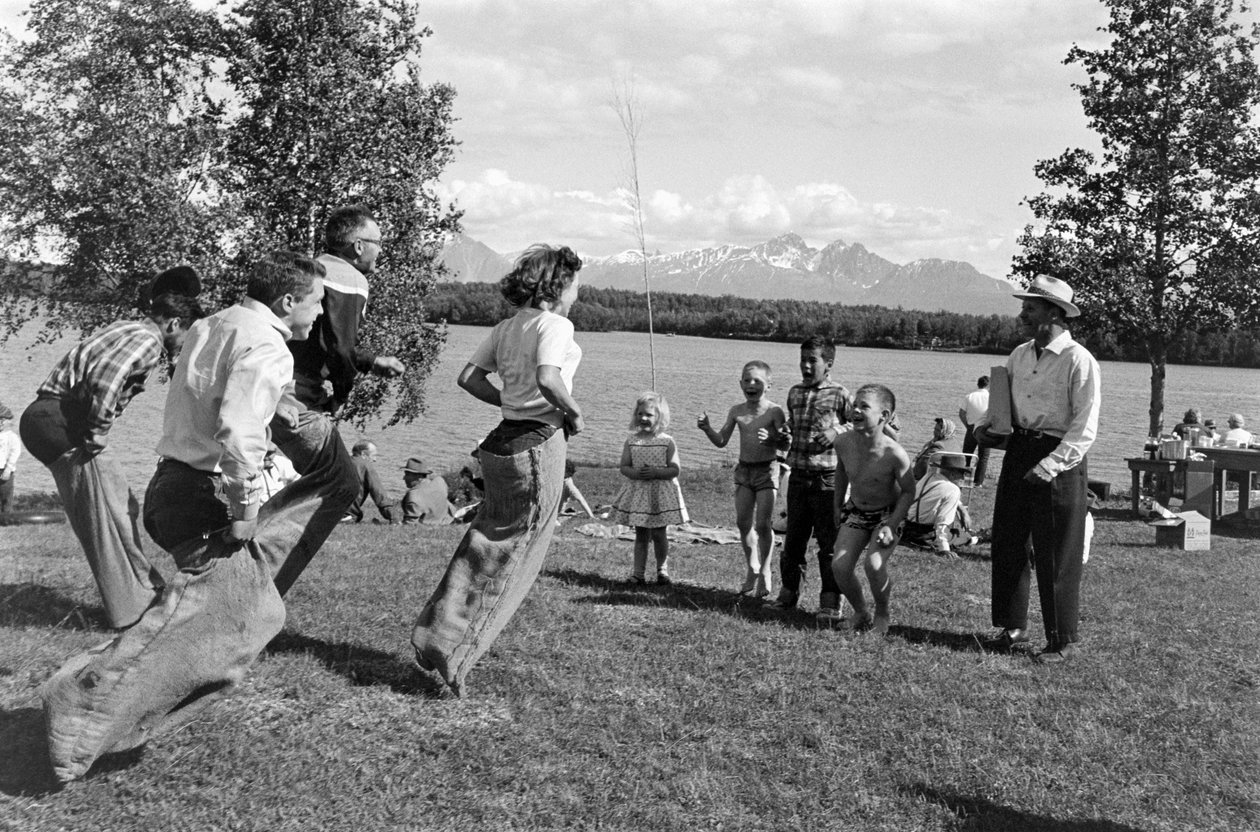 Spil under picnic ved Matanuska-floden i Palmer, Alaska af Ted Spiegel