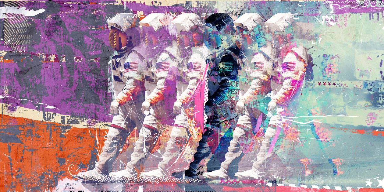 Astronaut Moonwalk, 2014 (blandet medier på lærred) af Teis Albers