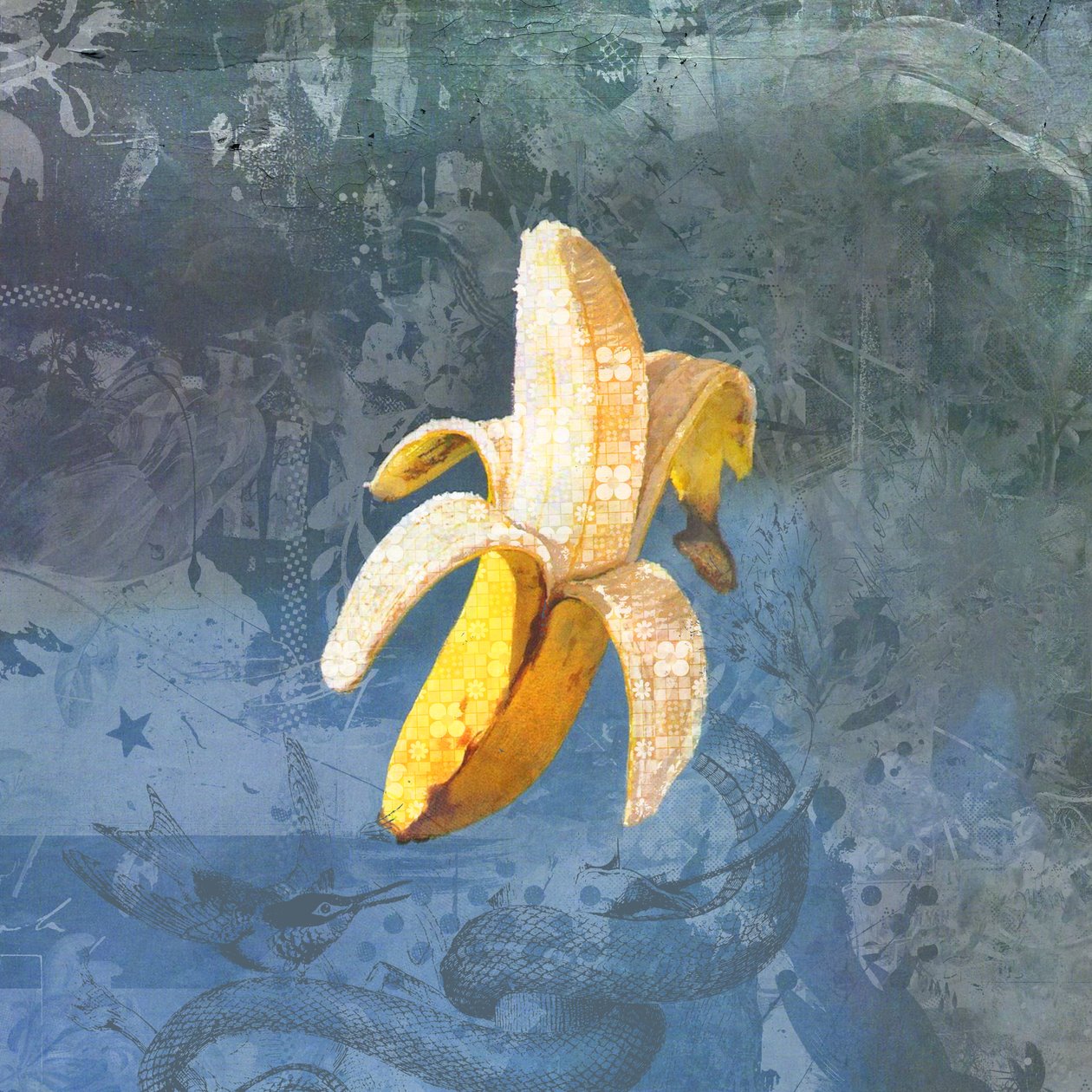 BANANAZ, 2015 (Kollaasi kankaalle) af Teis Albers