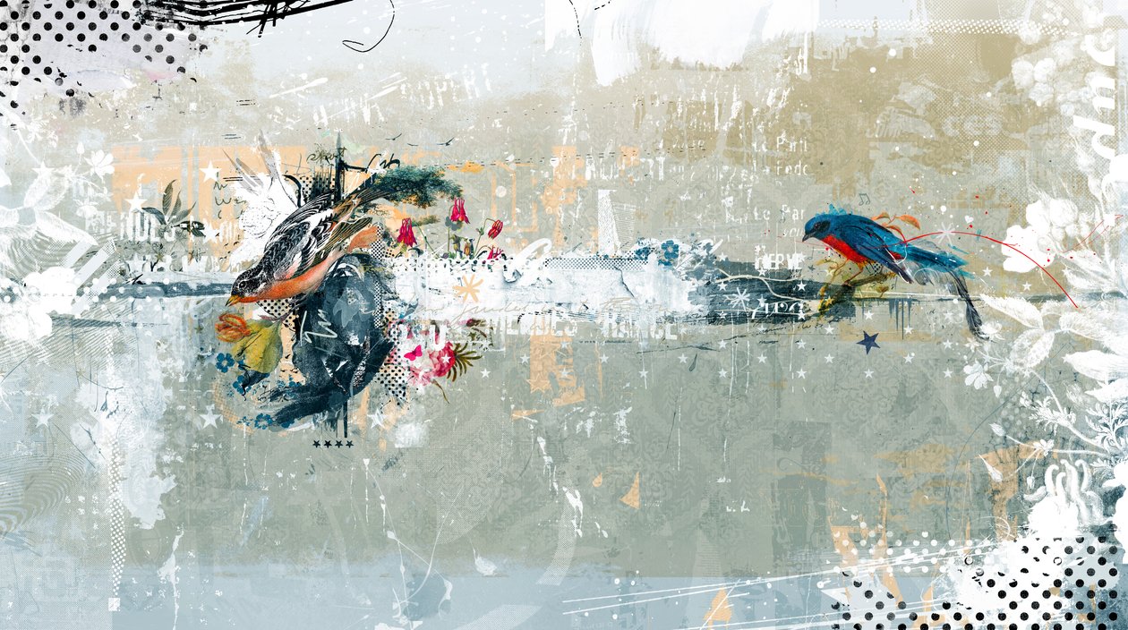 Birdalicious, 2014 (Collage på lærred) af Teis Albers