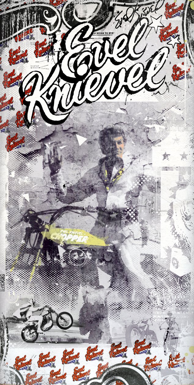 Evel Knievel, 2015 (Collage på lærred) af Teis Albers
