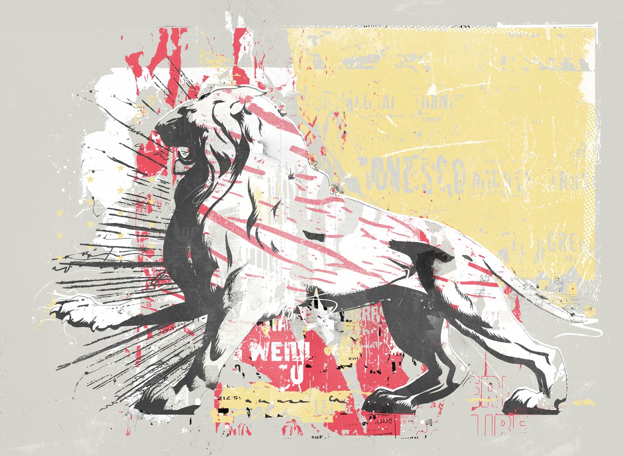 Hero Lion, 2014 (Collage på lærred) af Teis Albers