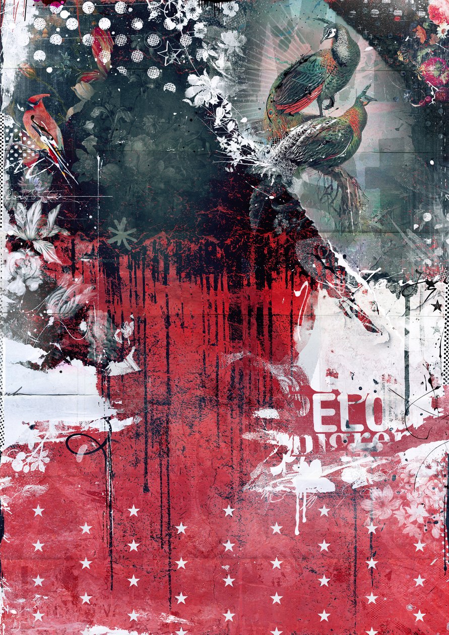 Påfugle i et træ, 2016 (Collage på lærred) af Teis Albers