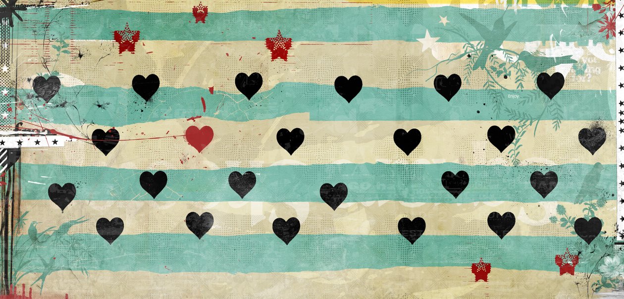 Rows of Hearts, 2016 (Collage på lærred) af Teis Albers