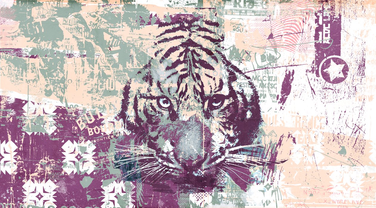 Tiger Abstraction, 2016 (Collage på lærred) af Teis Albers