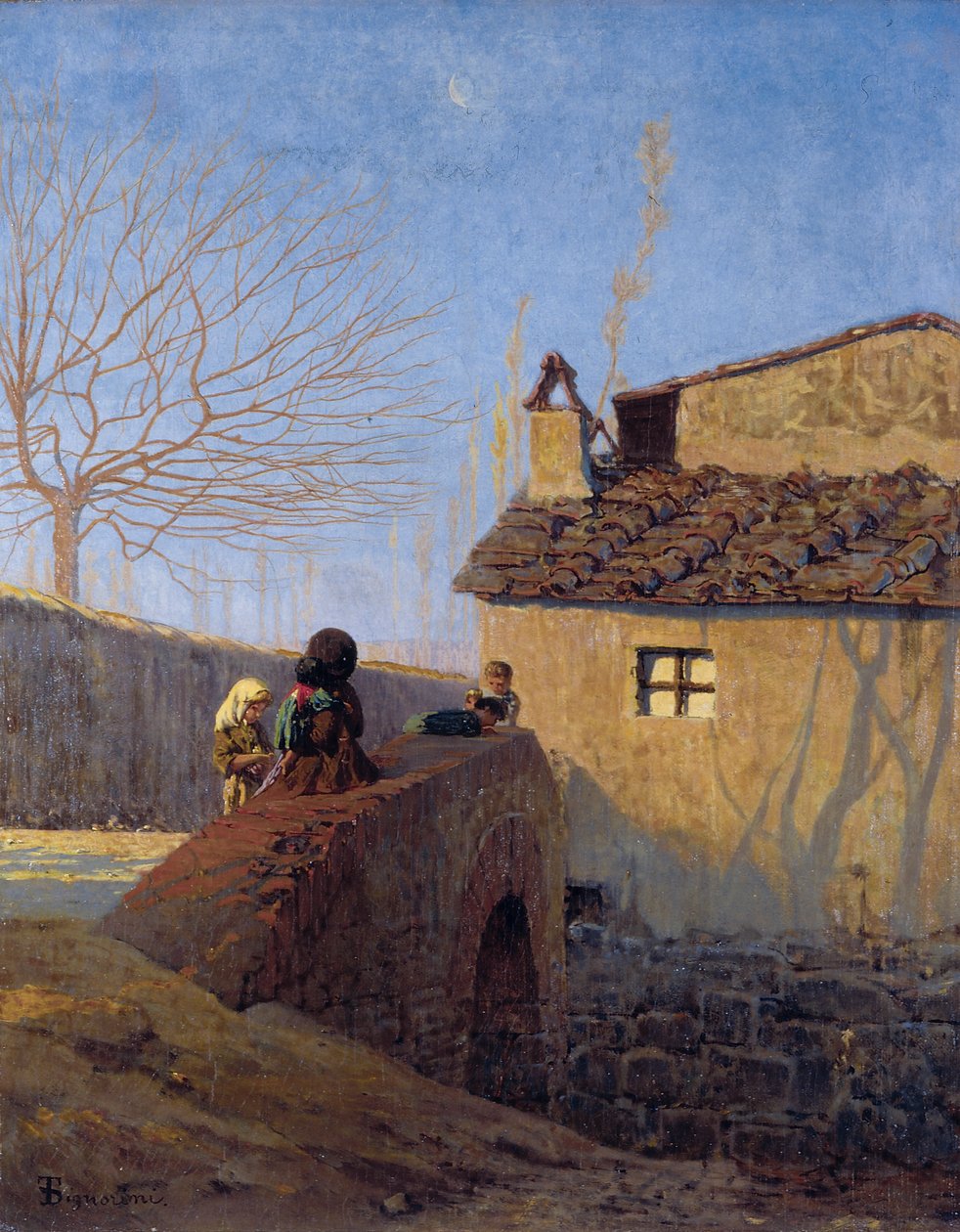 Piagentina. Broen over Affrico-floden, ca. 1861-62 (olie på lærred) af Telemaco Signorini