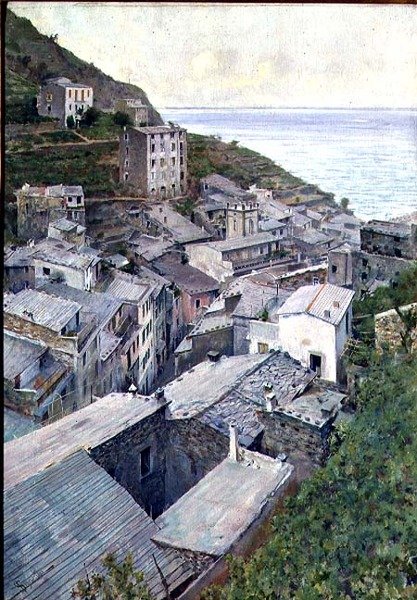 Tage på Riomaggiore (olie på lærred) af Telemaco Signorini
