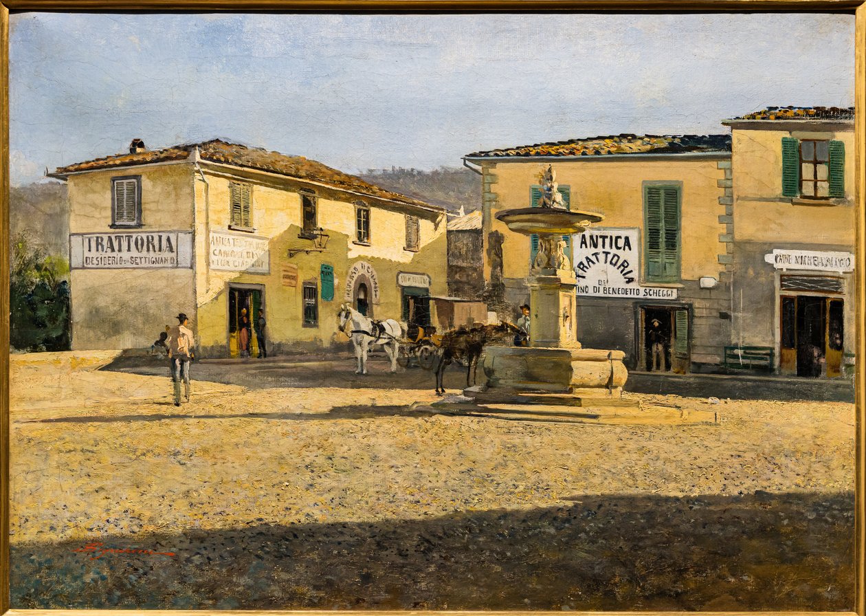 Square i Settignano, ca. 1861 (olie på lærred) af Telemaco Signorini