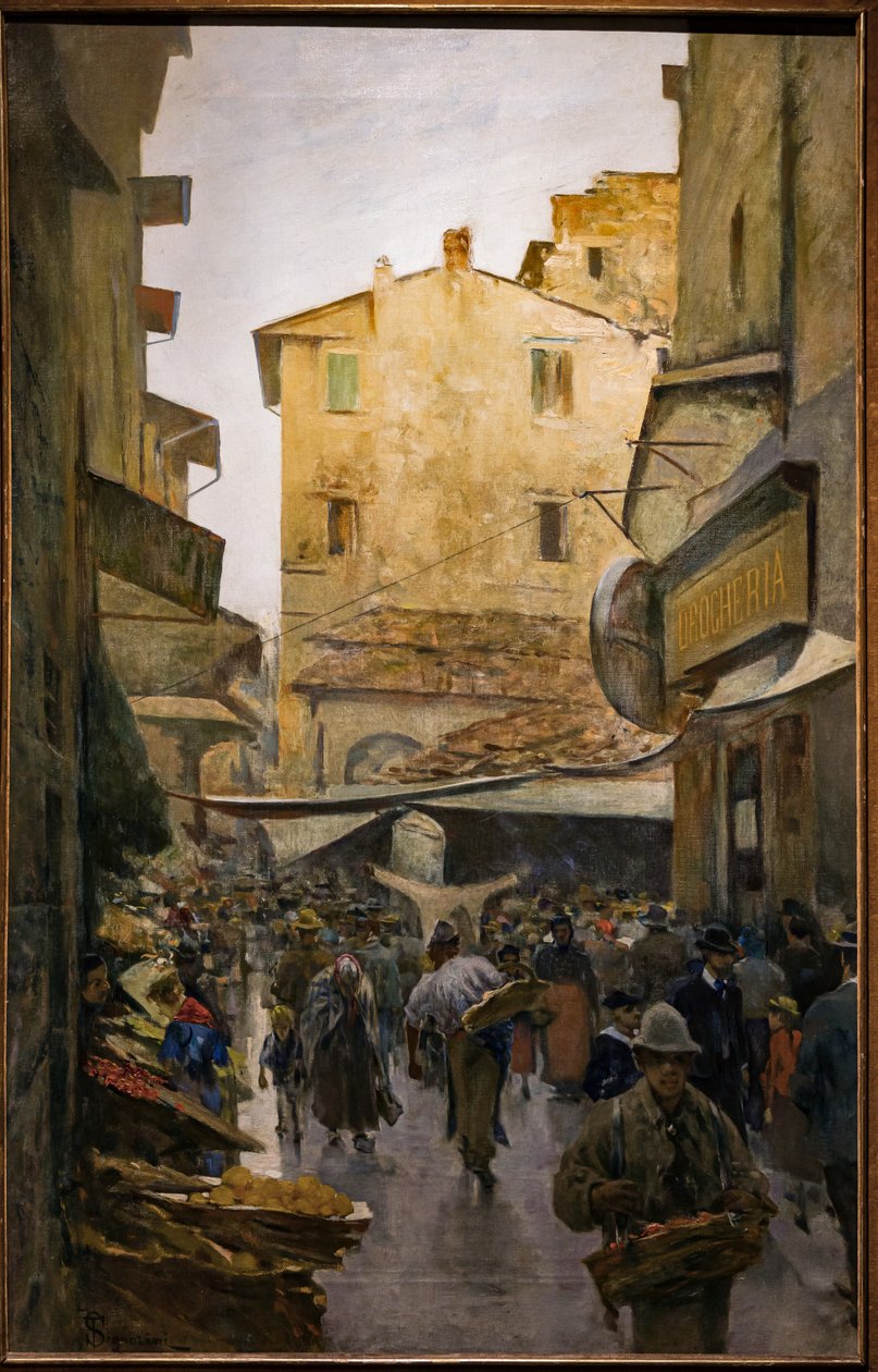 Det gamle marked fra Degli Speziali Street, ca. 1882 (olie på lærred) af Telemaco Signorini