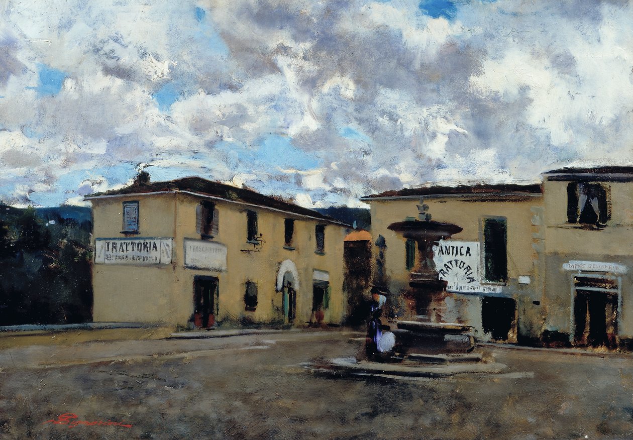 Torvet i Settignano, ca. 1889 (olie på lærred) af Telemaco Signorini