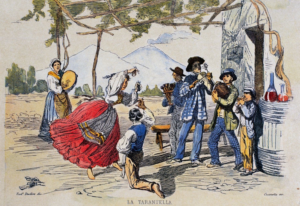 Napolitansk tarantella, gravering fra tegning af Teodoro Duclere (1814-1869), Italien af Teodoro Duclere