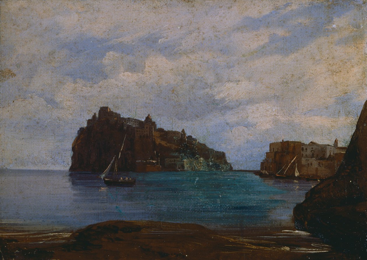 Det aragonesiske slot i Ischia (olie på lærred) af Teodoro Duclere