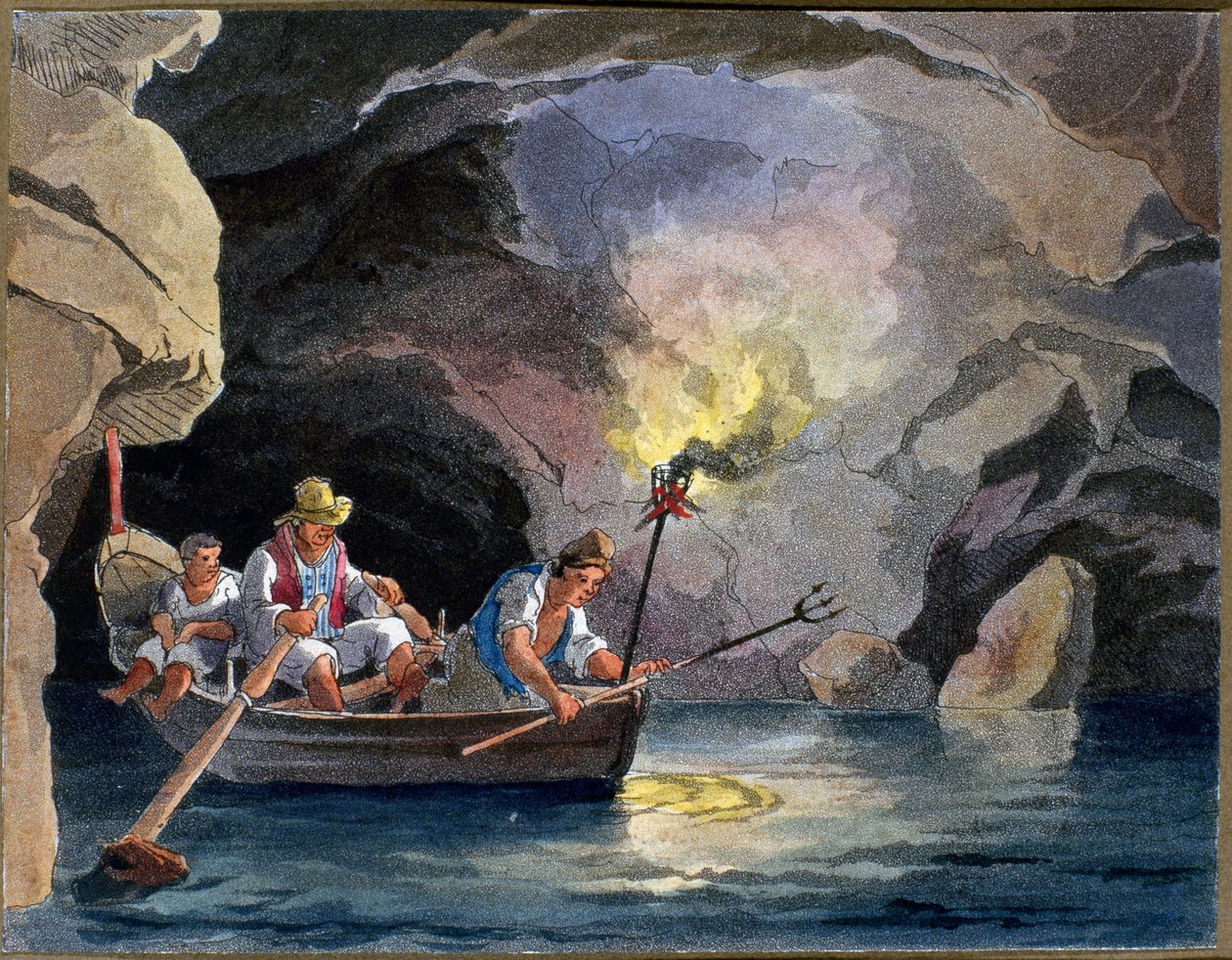 Natfiskeri, ca. 1830 (akvatinte) af Teodoro Guglielmo Witting