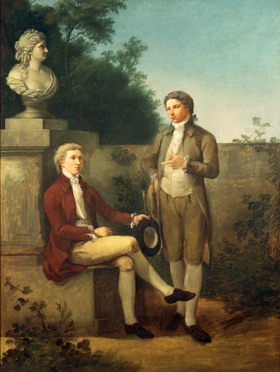 Muotokuva kahdesta nuoresta miehestä puutarhassa, Teodoro Matteini (1754-1831), öljy kankaalle af Teodoro Matteini
