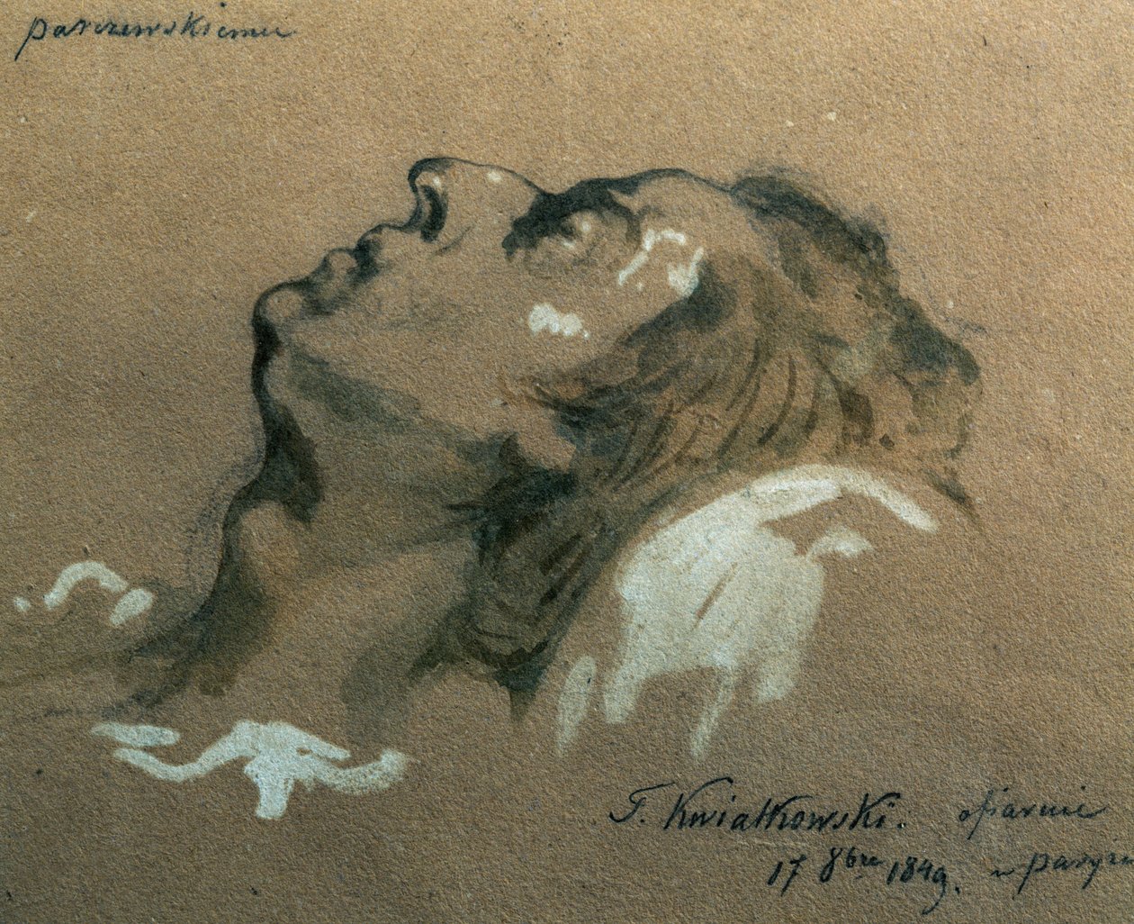 Den polske komponist og pianist Frederic Chopin (1810-1840) på sit dødsleje, skitse af Teofil Kwiatkowski (1809-1891) af Teofil Kwiatkowski