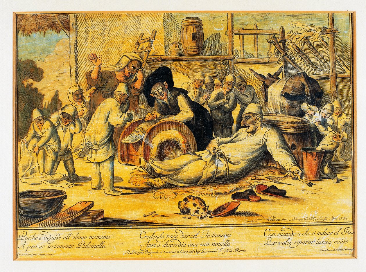 Pulcinella fremstiller testamente af Blaise Nicolas Le Sueur