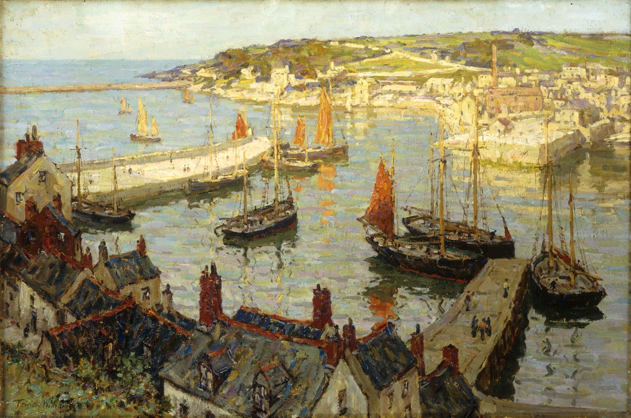 Brixham Harbor (olie på lærred) af Terrick Williams