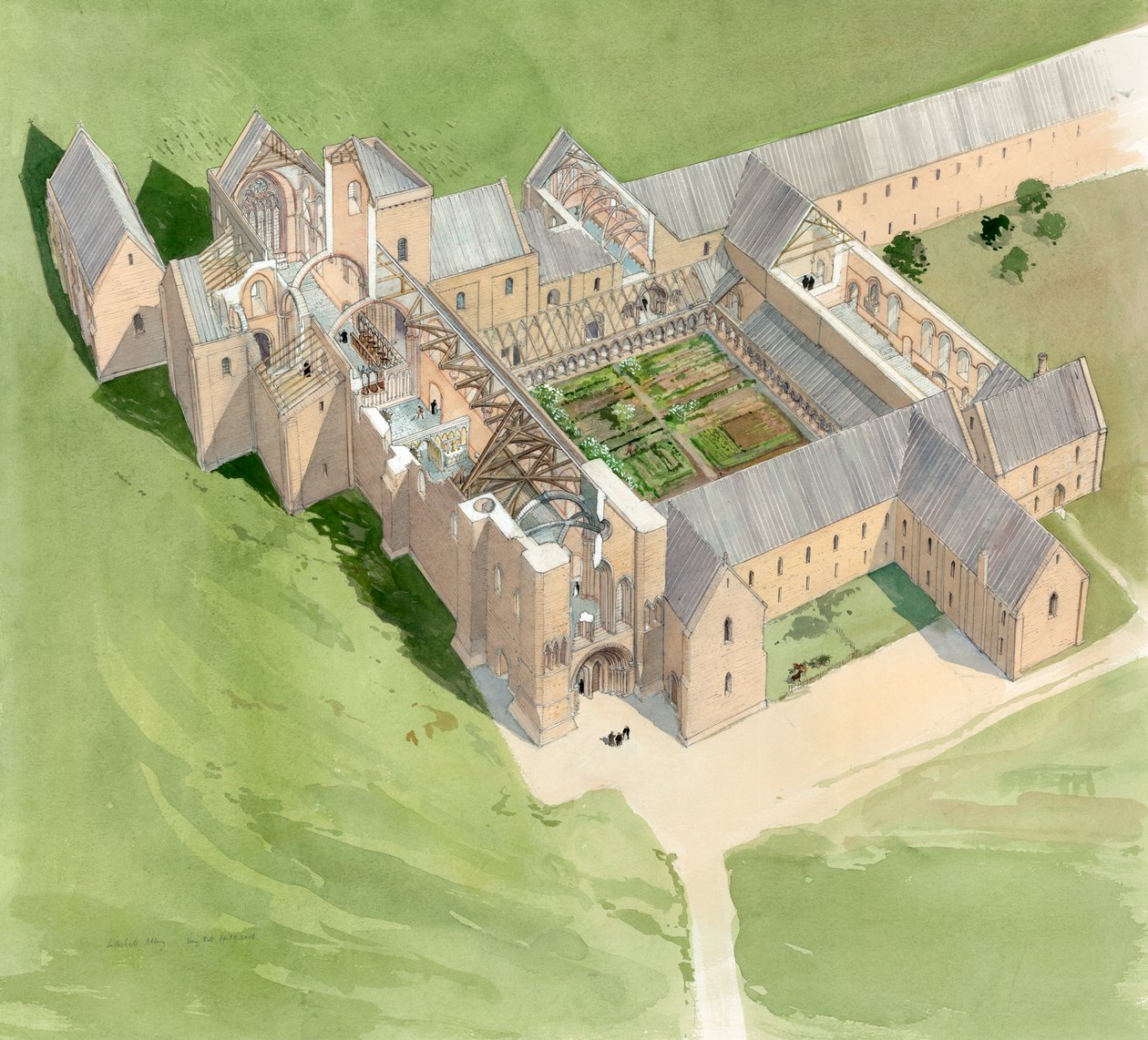 Luftfoto af Lilleshall Abbey, omkring slutningen af det 15. århundrede, c1990-2010 af Terry Ball